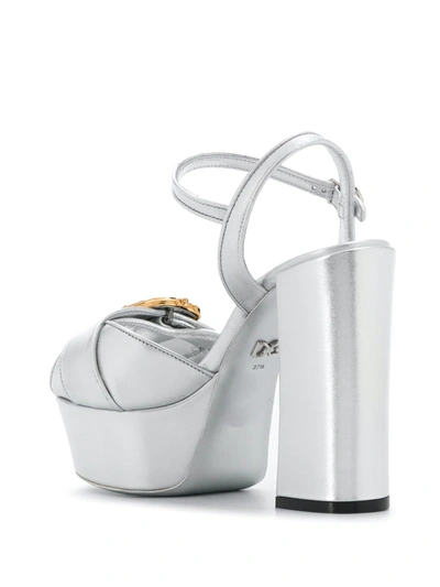 Shop Dolce & Gabbana 80mm Keira Baroque Logo Wedge Sandals In Silver