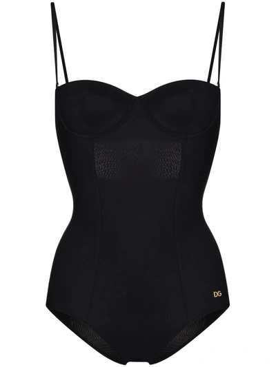 Shop Dolce & Gabbana Logo-tag Balconette Swimsuit In Black