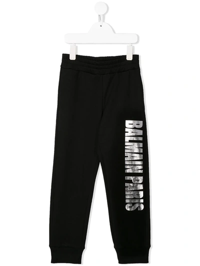 Shop Balmain Logo Print Track Pants In Black