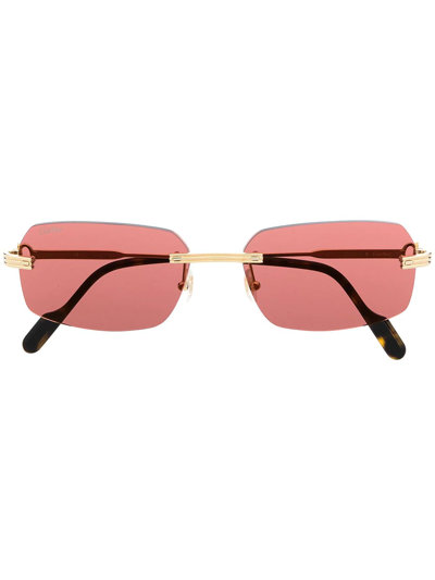 Shop Cartier Rimless Square-frame Sunglasses In Gold