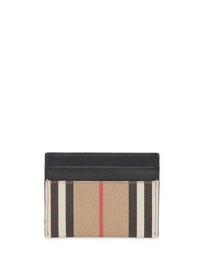 Shop Burberry Icon Stripe Leather Cardholder In Neutrals