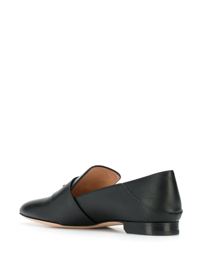 Bally Buckle Leather Loafers Round Toe In Black