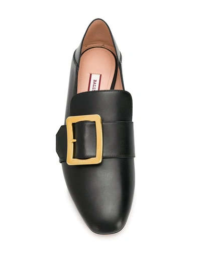 Bally Buckle Leather Loafers Round Toe In Black