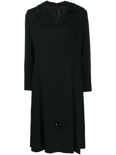 Pre-owned A.n.g.e.l.o. Vintage Cult 1960's Sorelle Fontana Embroidered Flowers Dress In Black