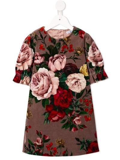 Shop Dolce & Gabbana Floral Print Dress In Purple
