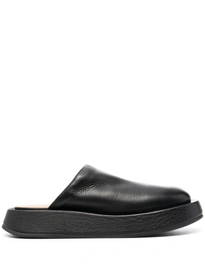 Shop Marsèll Pebbled Leather Slippers In Black