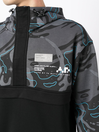 Shop Aape By A Bathing Ape Abstract-print Panelled Hoodie In Black