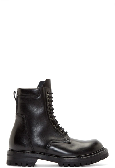 Shop Rick Owens Black Goodyear Flex Combat Boots