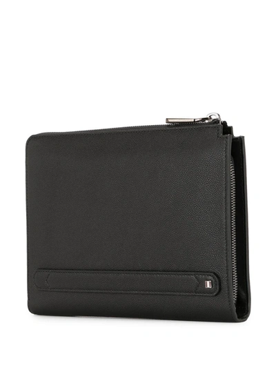 Shop Bally Zip-up Leather Clutch Bag In Black