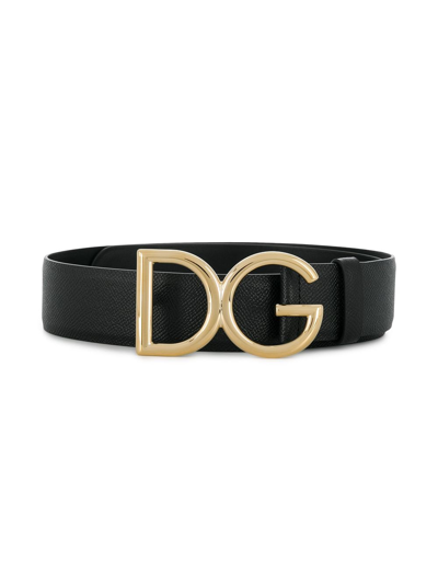 Shop Dolce & Gabbana Dg Logo Pebbled Leather Belt In Black
