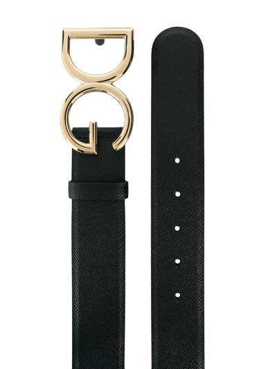Shop Dolce & Gabbana Dg Logo Pebbled Leather Belt In Black