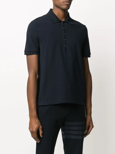 Shop Thom Browne 4-bar Piqué Polo Shirt In Blue