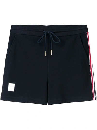 Shop Thom Browne Stripe-detail Piqué-weave Shorts In 415 Navy