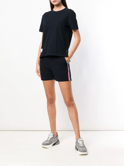 Shop Thom Browne Stripe-detail Piqué-weave Shorts In 415 Navy