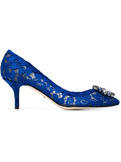 Shop Dolce & Gabbana Rainbow Lace 60mm Brooch-detail Pumps In Blue