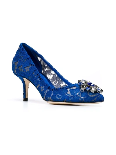 Shop Dolce & Gabbana Rainbow Lace 60mm Brooch-detail Pumps In Blue