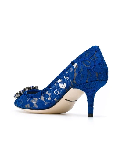 Shop Dolce & Gabbana Rainbow Lace 60mm Brooch-detail Pumps In Blue