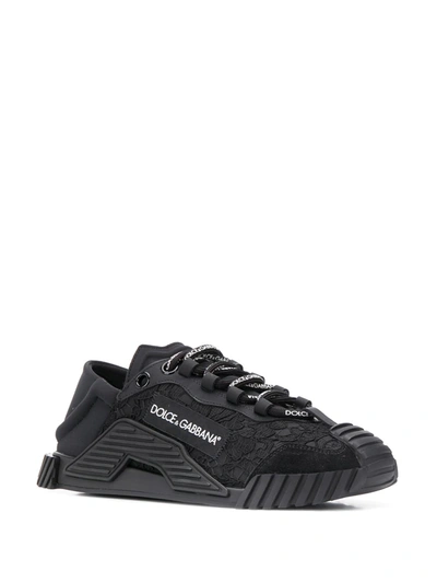 Dolce & Gabbana Ns1 Lace-up Canvas Sneakers With Lace Detail In Black