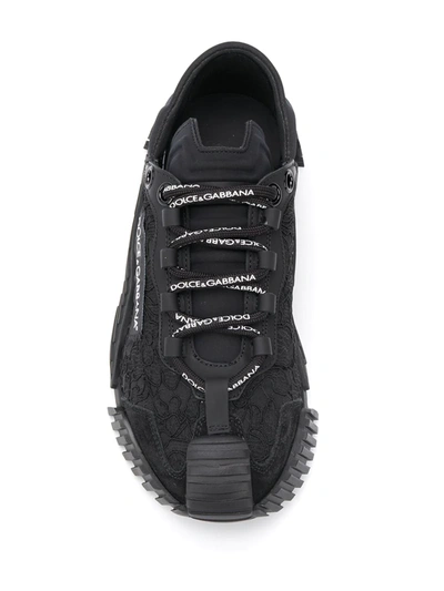 Dolce & Gabbana Ns1 Lace-up Canvas Sneakers With Lace Detail In Black