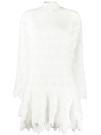 Shop Jonathan Simkhai Geometric-lace Tiered Mini Dress In White