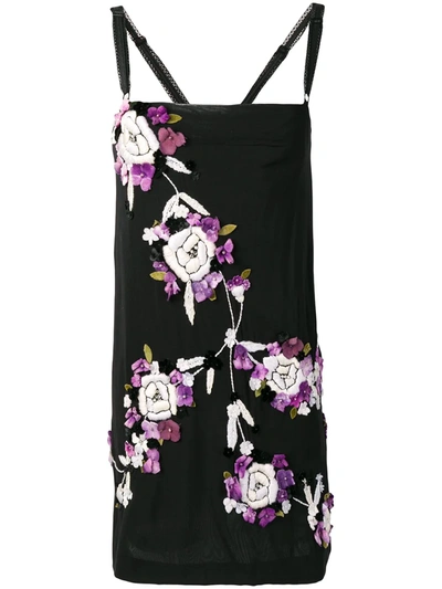 Pre-owned Dolce & Gabbana 2000's Embroidered Floral Dress In Black
