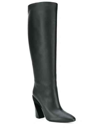 Shop Ferragamo Sculptured Heel 115mm Knee Length Boots In Black