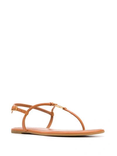 Shop Tory Burch Logo Plaque Sandals In Brown