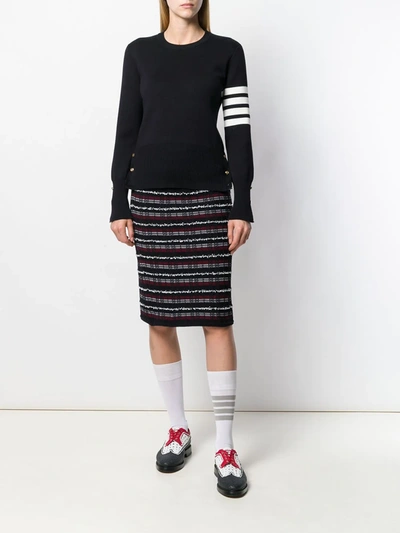 Thom Browne Crewneck Wool Sweater With Signature Stripes In Blue