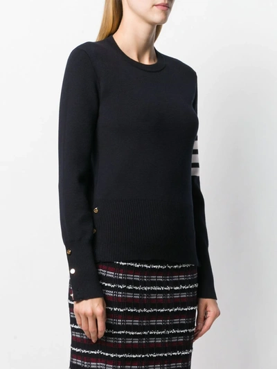 Thom Browne Crewneck Wool Sweater With Signature Stripes In Blue