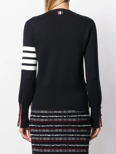 Thom Browne Crewneck Wool Sweater With Signature Stripes In Blue