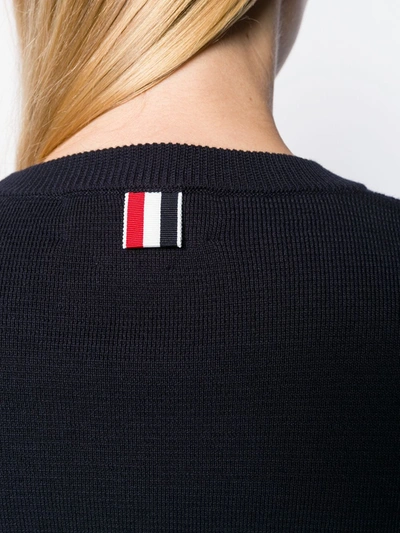 Thom Browne Crewneck Wool Sweater With Signature Stripes In Blue