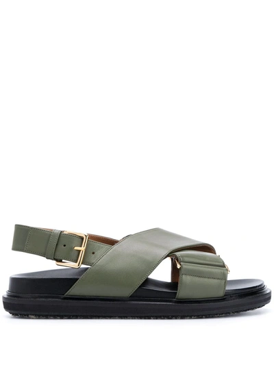 Shop Marni Chunky Crossover Strap Sandals In Green