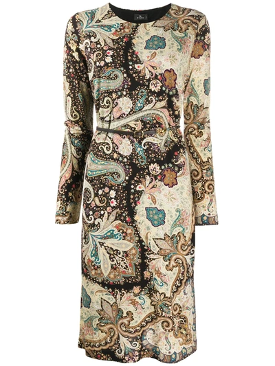 Shop Etro Paisley-print Long Sleeve Dress In Brown