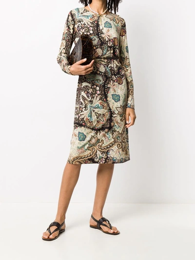Shop Etro Paisley-print Long Sleeve Dress In Brown