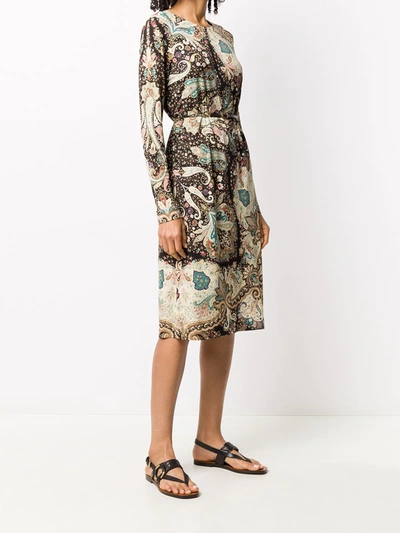 Shop Etro Paisley-print Long Sleeve Dress In Brown