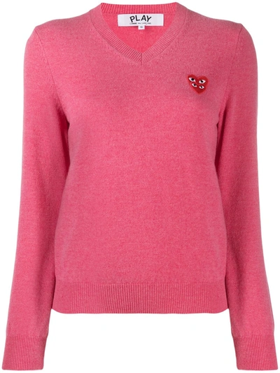 Shop Comme Des Garçons Play V-neck Overlapping Heart Top In Pink