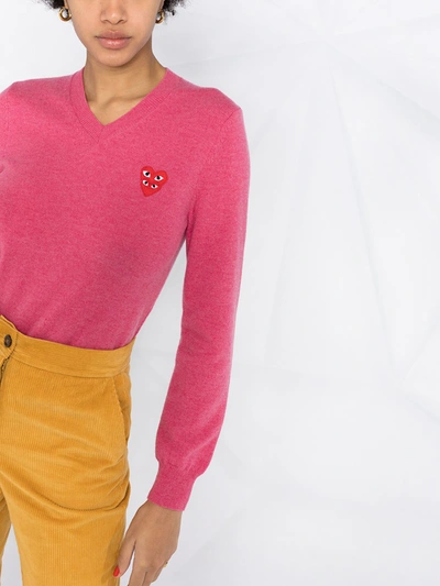 Shop Comme Des Garçons Play V-neck Overlapping Heart Top In Pink