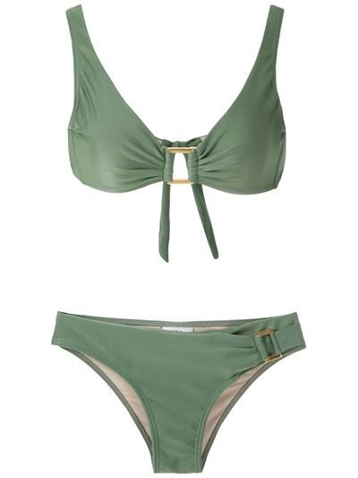 Shop Amir Slama Metallic Embellishments Bikini Set In Green