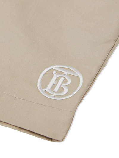 Shop Burberry Embroidered Logo Twill Shorts In Neutrals