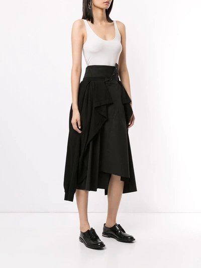 Shop Aganovich Jersey-panelled Asymmetric Skirt In Black