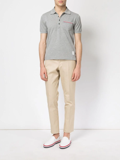 Shop Thom Browne Rwb Stripe Polo Shirt In 055 Light Grey