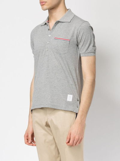 Shop Thom Browne Rwb Stripe Polo Shirt In 055 Light Grey