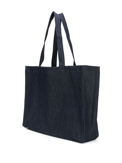 Apc Md Logo Printed Cotton Denim Tote Bag In Blue