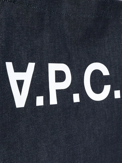 Apc Md Logo Printed Cotton Denim Tote Bag In Blue