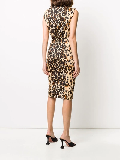Shop Mugler Leopard Print Fitted Midi Dress In Black