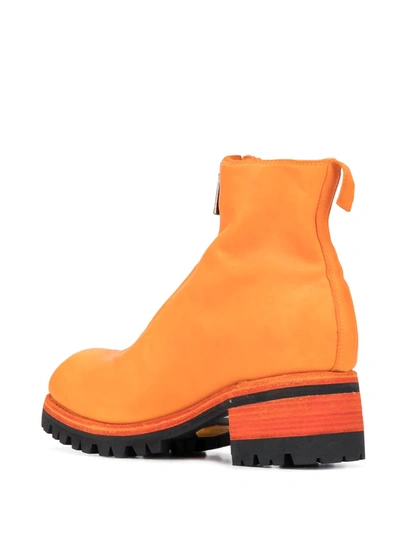 Guidi Front-zipped Ankle Boots In Orange