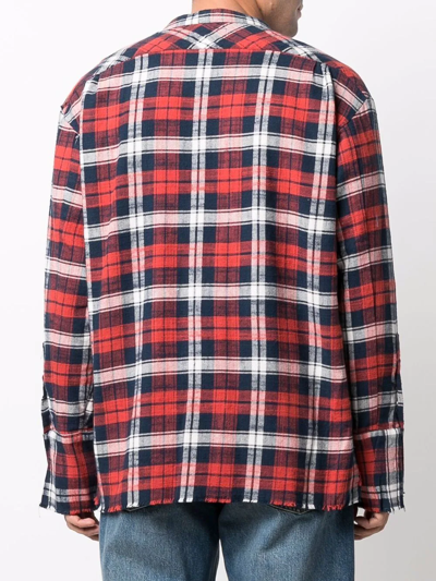 Shop Greg Lauren Check-print Frayed Shirt In 蓝色