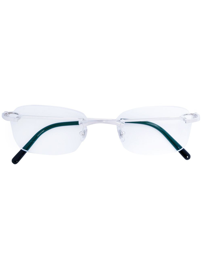 Shop Cartier C Décor Rimless Rectangular-frame Glasses In Metallic