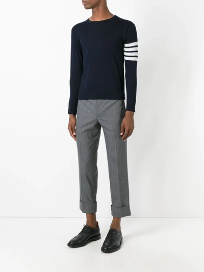 Thom Browne Navy Shetland Jersey Knit 4-bar Sweater In Blue
