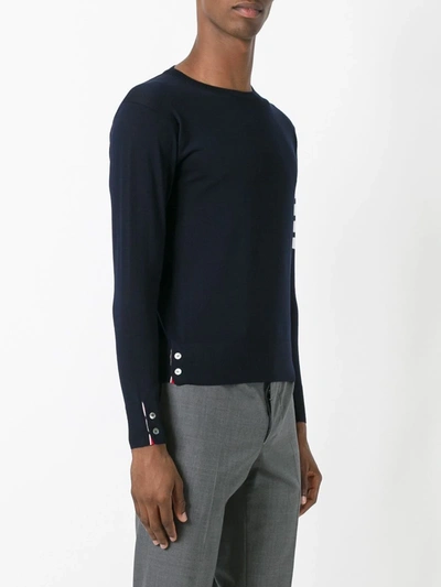 Thom Browne Navy Shetland Jersey Knit 4-bar Sweater In Blue